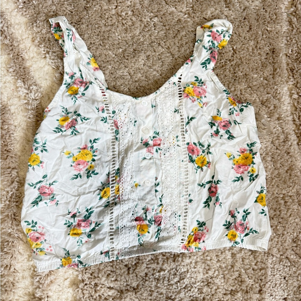 Derek Heart Floral Lace Tank Top - Pink and Yellow